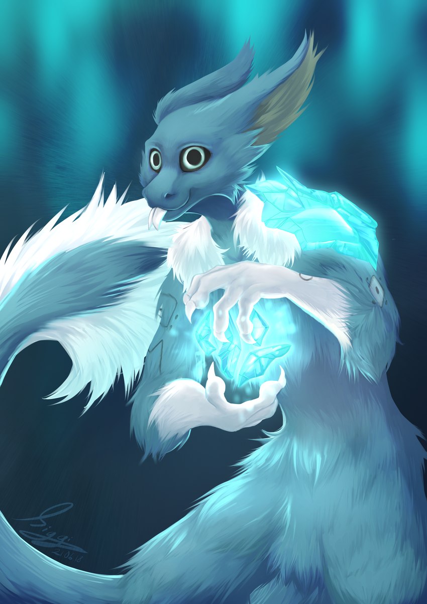 anthro blep blue_body blue_eyes blue_fur elemental_manipulation fur gradient_background ice_manipulation looking_at_viewer male markings neck_tuft simple_background solo tail tail_tuft thigh_up tongue tongue_out tuft white_tongue siggi_(artist) frost_jeckals_(huf13) fenril_(spicy_flakes) 2018 absurd_res dated digital_media_(artwork) hi_res signature