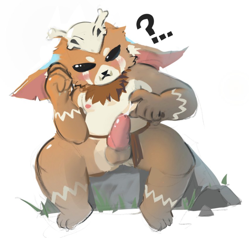 anthro balls belly fur genitals male orange_body orange_fur slightly_chubby slightly_chubby_male solo young sundevu league_of_legends riot_games tencent gnar_(lol) yordle absurd_res hi_res