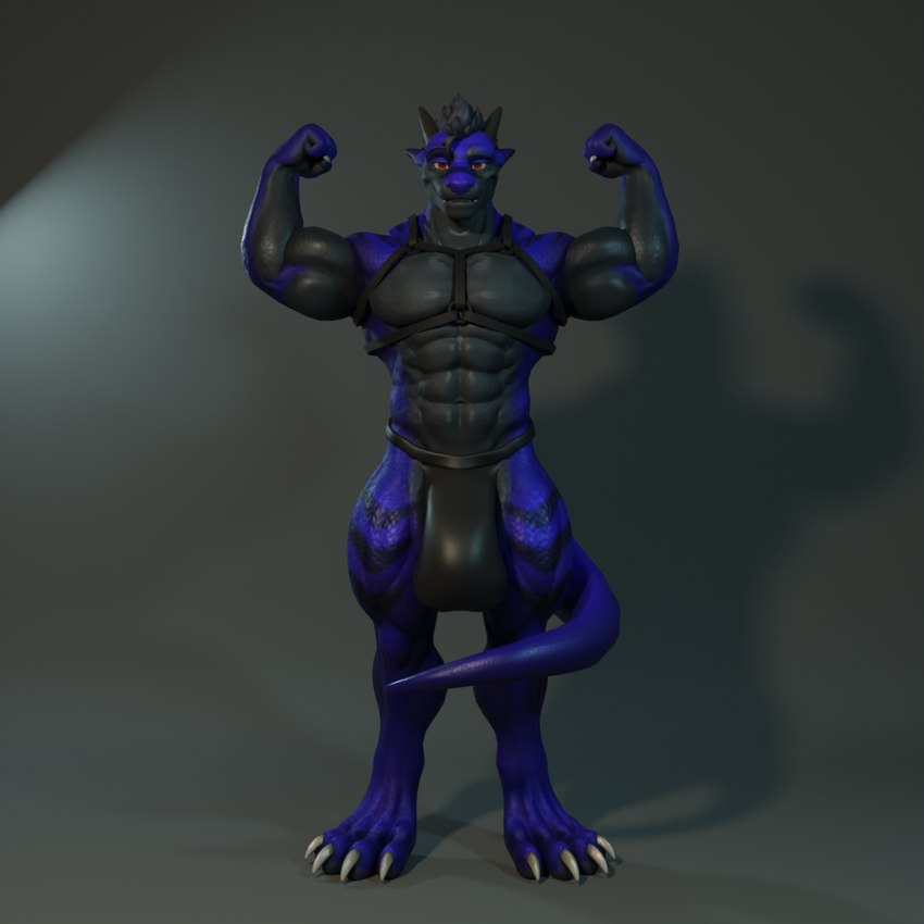 anthro bedroom_eyes black_clothing blue_body clothing flexing flexing_bicep flexing_both_biceps harness jockstrap jockstrap_bulge looking_at_viewer male muscular muscular_male narrowed_eyes seductive solo tail underwear dergdrister mythology drister_(dergdrister) dragon mythological_creature mythological_scalie scalie 1:1 3d_(artwork) digital_media_(artwork)