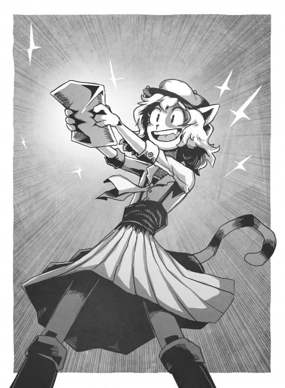 anthro clothed clothing female flat_chested hat headgear headwear necktie open_mouth smile solo standing teeth tongue pwcsponson floraverse beleth_(floraverse) white_beleth_(floraverse) felid mammal hi_res monochrome