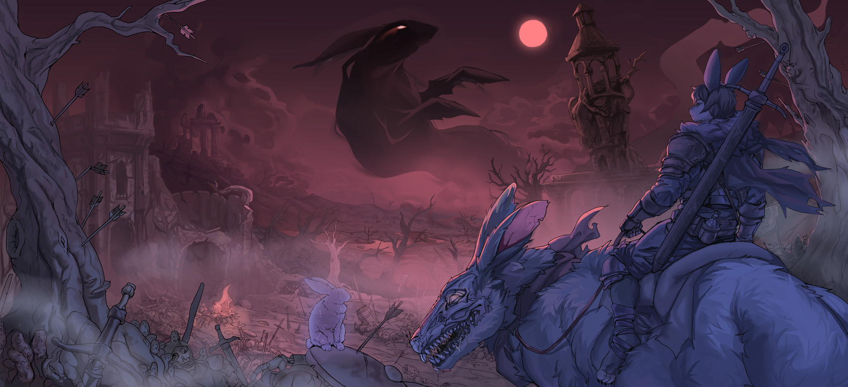 4_toes 5_fingers anthro armor belt blood bodily_fluids building caelid cape castle church claws clothing dagger death decay deformed dust fantasy feet feral fingers flag fluffy fog fur gloves grass guard handwear jewelry knife light male melee_weapon mount necklace pillar plant plate ring river ruin ruins scar scarf scratch solo spiritual sword toes tower tree warrior weapon werebun miloff elden_ring fromsoftware watership_down osiris_(ayosiris) hare lagomorph leporid mammal rabbit spirit werecreature werelagomorph wererabbit 2025 hi_res