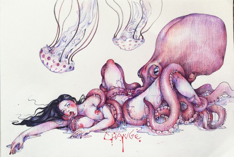 ambiguous_gender bestiality big_breasts black_hair blush breasts female female/ambiguous female_on_feral feral genitals group hair hole_(anatomy) human_on_feral interspecies long_hair mantle_(mollusk) messy nipples nude penetration pussy restrained siphon_(anatomy) spreading spread_legs tentacles vaginal vaginal_penetration wet change_(artist) ambient_jellyfish ambient_sealife cephalopod cnidarian coleoid human jellyfish mammal marine medusozoan mollusk octopodiform hi_res