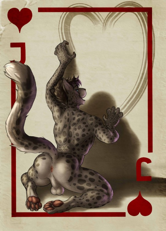 against_surface against_wall anthro anus arms_bent athletic athletic_anthro athletic_male backsack balls bent_legs biped brown_hair butt card card_template feet feet_together_knees_apart fur genitals grey_body grey_fur hair heart_symbol hearts_(suit) hindpaw jack_of_hearts kneeling looking_back male pawpads paws perineum playing_card playing_card_template raised_arm raised_hand raised_tail rear_view solo spots spread_butt spreading suit_symbol tail tail_anus mickey_the_retriever tikory_(kdtre) cheetah felid feline mammal 2014 hi_res