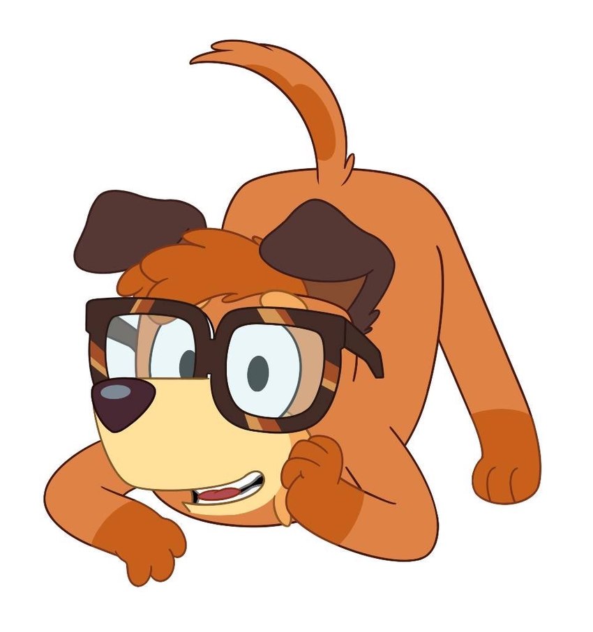 anthro ass_up cheek_tuft dipstick_limbs dipstick_tail ear_tuft eyewear facial_tuft floppy_ears fur glasses hair hand_on_cheek happy jack-o'_pose looking_at_viewer male markings multicolored_body multicolored_fur on_ground open_mouth orange_body orange_fur paws pose simple_background smile solo tail tail_markings tail_tuft tuft white_background unknown_artist bluey_(series) busker_(bluey) joff_bush canid canine canis domestic_dog irish_terrier mammal 2021 digital_drawing_(artwork) digital_media_(artwork)