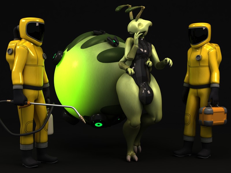 4_arms antennae_(anatomy) anthro bulge clothed clothing gas_mask group hazmat_suit male mask multi_arm multi_limb simple_background standing thick_thighs wide_hips anthroanim vin_the_alien_honeypot_ant alien ant arthropod honeypot_ant human hymenopteran insect mammal 3d_(artwork) 4:3 digital_media_(artwork) hi_res