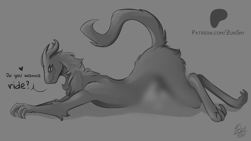 anthro big_claws censored_genitalia claws fluffy fluffy_butt grey_body horn long_body long_neck male multi_eye solo teratophilia text zuhifangs zuhishy patreon monster unknown_species 16:9 blur_censorship censored greyscale hi_res monochrome sketch url widescreen