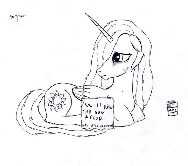 can cardboard container cutie_mark feathered_wings feathers female feral horn princess quadruped royalty simple_background solo tail white_background wings unknown_artist friendship_is_magic hasbro my_little_pony mythology mushi princess_celestia_(mlp) equid equine mammal mythological_creature mythological_equine winged_unicorn black_and_white monochrome