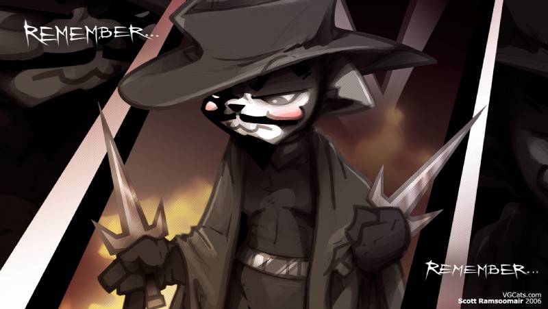 anthro belt clothed clothing dual_wielding front_view fully_clothed fur gloves grey_body grey_fur guy_fawkes_mask handwear hat headgear headwear holding_object holding_weapon male mask melee_weapon sai_(weapon) shirt solo topwear weapon scott_ramsoomair v_for_vendetta vg_cats leo_(vg_cats) v_(v_for_vendetta) domestic_cat felid feline felis mammal 2006