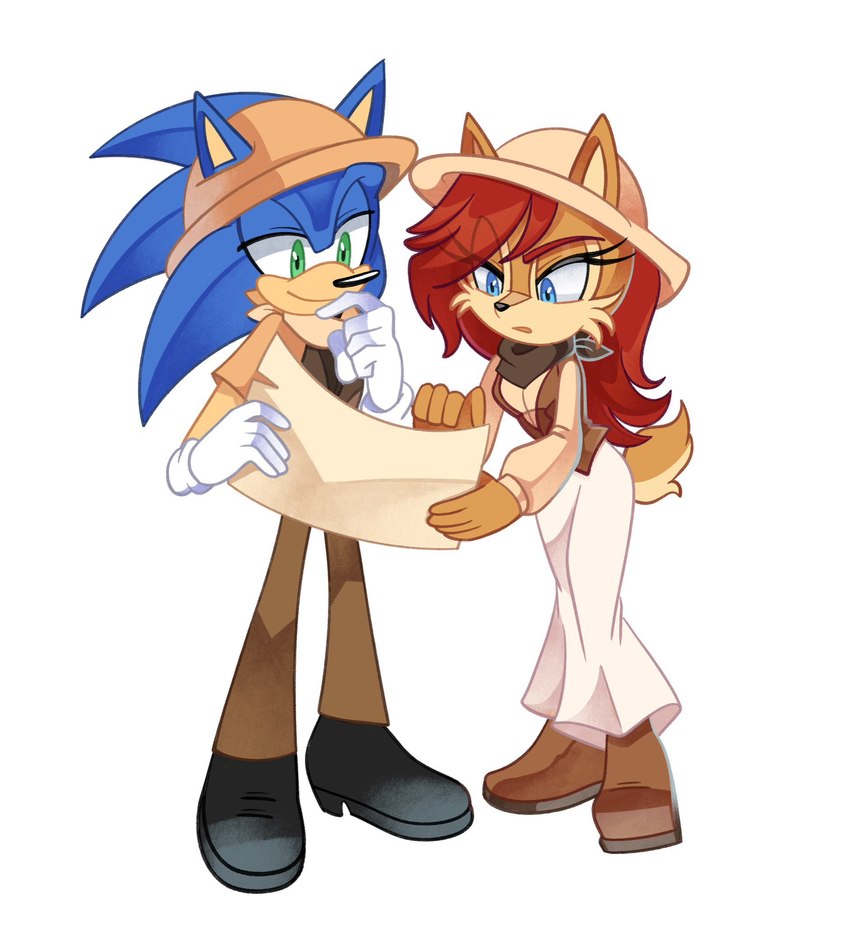 5_fingers anthro blue_eyes bottomwear breasts canon_couple clothing dress duo female fingers footwear frown gloves green_eyes hair handwear hat headgear headwear kerchief long_hair male male/female map neckerchief pants prick_ears quills_(anatomy) red_hair scutes shoes smile topwear vest melodyclerenes archie_comics sega sonic_the_hedgehog_(archie) sonic_the_hedgehog_(comics) sonic_the_hedgehog_(series) sally_acorn sonic_the_hedgehog chipmunk eulipotyphlan ground_squirrel hedgehog mammal rodent sciurid hi_res