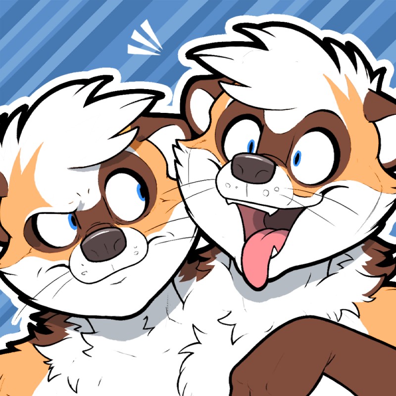 2_heads anthro blue_eyes conjoined excited eyebrows looking_at_another male multi_head multifur open_mouth raised_eyebrow solo tongue tongue_out frankieancelotti canid canine fox mammal mephitid mustelid otter skunk 1:1 icon