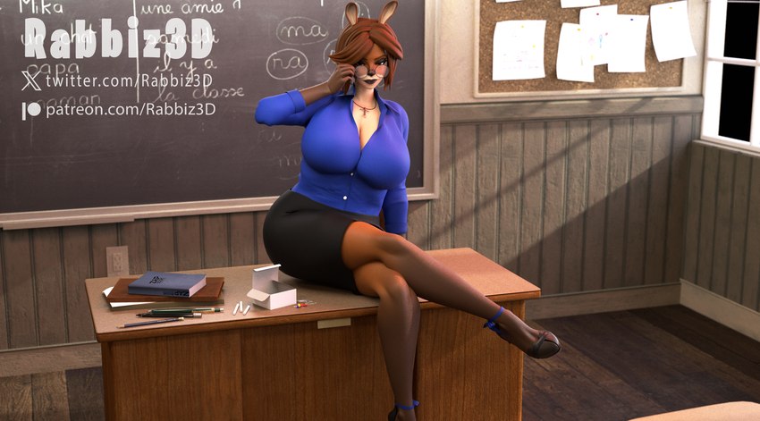 anthro big_breasts breasts classroom clothed clothing cross cross_necklace desk eyewear female footwear fur furniture glasses high_heels holding_eyewear holding_glasses holding_object jewelry looking_over_glasses markings mature_female mole_(marking) necklace school shoes smile solo table teacher text wearing_glasses rabbiz3d hollandworks applebottom_family catherine_applebottom deer mammal 2024 3d_(artwork) digital_media_(artwork) hi_res url