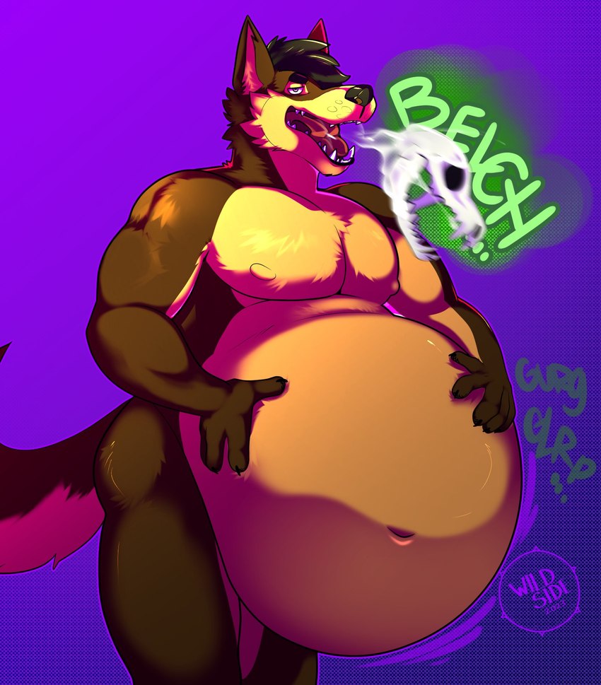 after_vore ambiguous_gender ambiguous_prey anthro anthro_pred anthro_prey belly bodily_fluids bone bone_disposal burp_cloud burping burping_up_bones burping_up_object burping_up_skull digestion disposal duo fatal_vore green_burp_cloud male male/male male_pred muscular muscular_anthro muscular_male oral_bone_disposal rumbling_stomach saliva simple_background skull vore wildside canid canine canis mammal wolf 2023 hi_res