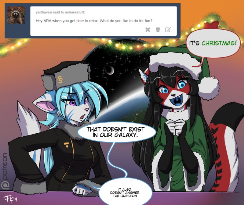 ara and vikna (christmas) created by fluff-kevlar