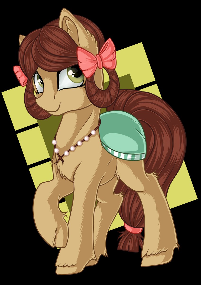 accessory alternate_species bow_ribbon brown_body brown_fur brown_hair brown_tail clothing female fur green_eyes hair hair_accessory hair_bow hair_ribbon hooves jewelry necklace ribbons solo tail julunis14 friendship_is_magic hasbro my_little_pony yona_yak_(mlp) earth_pony equid equine horse mammal pony absurd_res hi_res