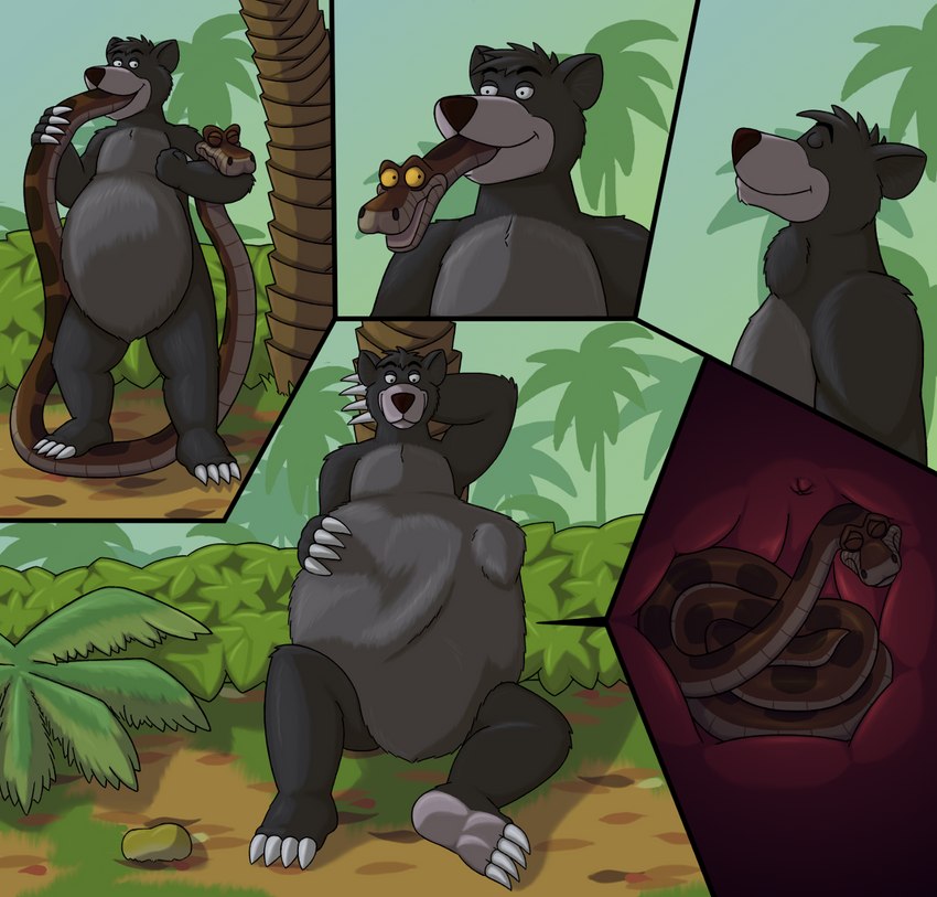 4_fingers 4_toes abdominal_bulge against_natural_surface against_surface against_tree anthro anthro_pred apode belly belly_scales big_belly biped black_eyebrows black_eyes brown_body brown_scales claws countershading curled_up cutaway detailed_background duo eyebrows eyes_closed featureless_crotch feet feet_first feral feral_prey finger_claws fingers front_view fur grass grey_body grey_fur hand_behind_head hand_on_belly headlock holding_belly inside_stomach internal larger_anthro larger_pred leaning leaning_backward legless light male male/male male_anthro male_feral male_pred male_prey multiple_angles narrowed_eyes neck_bulge nude open_mouth open_smile oral_vore organs outside overweight overweight_anthro overweight_male partially_inside paws pink_tongue plant plantigrade scales semi-anthro serpentine side_view sitting size_difference slightly_chubby smaller_feral smile soft_vore standing standing_on_another stomach swallowing tail_first toe_claws toes tongue tree vore white_claws wide_eyed yellow_sclera narrsvans disney the_jungle_book baloo kaa_(jungle_book) bear indian_python mammal python python_(genus) reptile scalie sloth_bear snake ursine 2016 comic digital_media_(artwork) hi_res lighting shaded