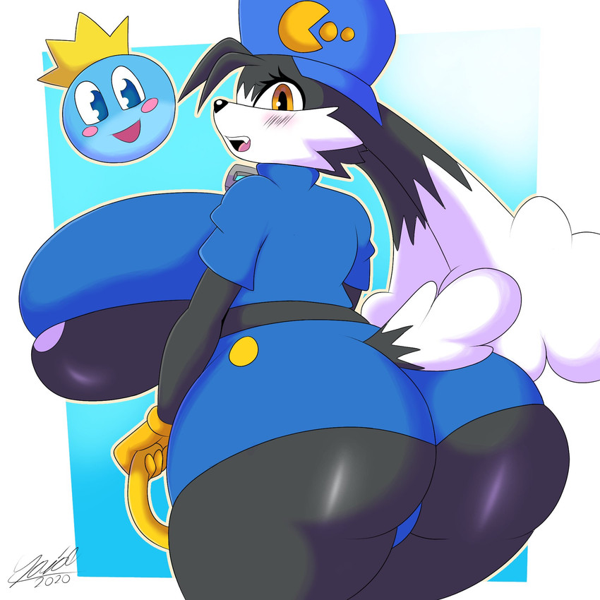 anthro big_breasts big_butt breasts butt clothed clothing crossgender duo female gloves handwear huge_breasts huge_butt huge_hips huge_thighs legwear long_ears looking_at_viewer raised_tail tail thick_thighs thigh_highs underbutt wide_hips itisjoidok bandai_namco klonoa_(series) pac-man_(series) huepow klonoa pac-man domestic_cat felid feline felis mammal sphere_creature 1:1 2020 digital_media_(artwork) hi_res