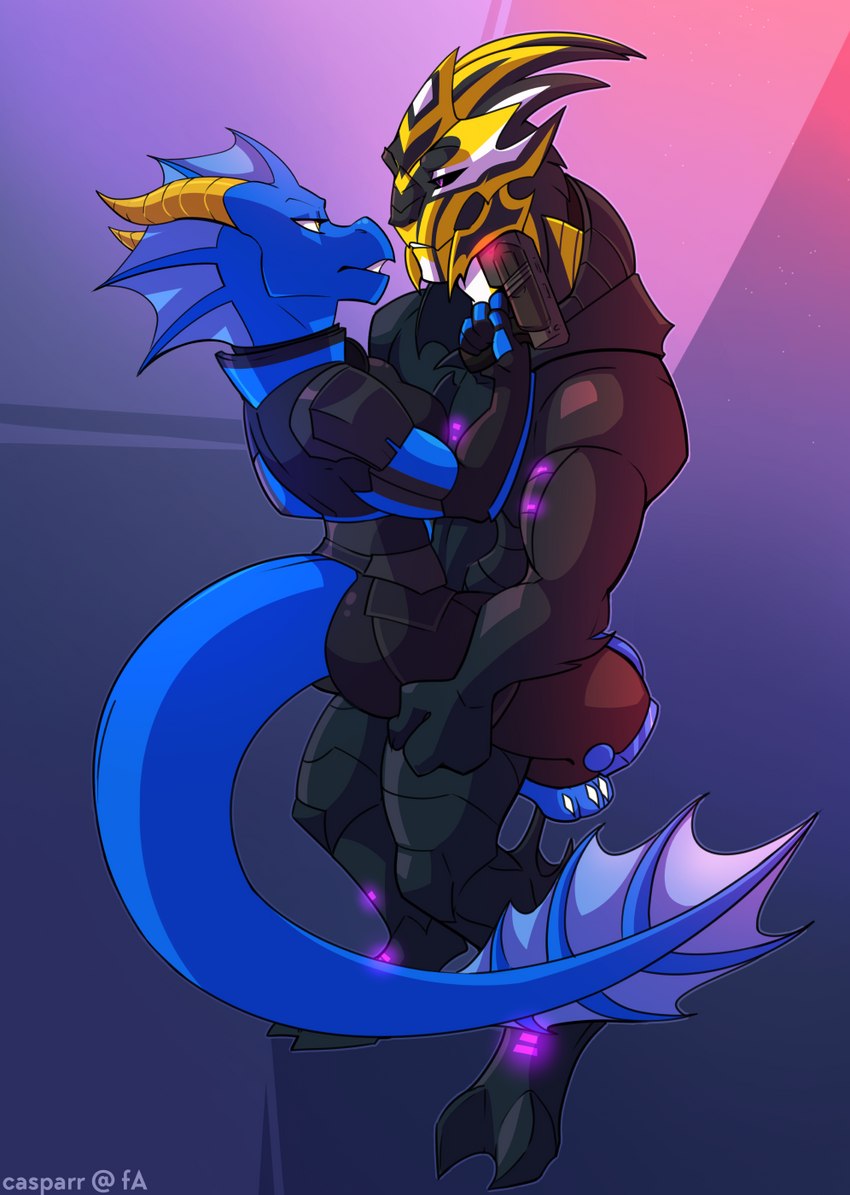 anthro duo female male male/female space tail threatening weapon casparr bioware electronic_arts mass_effect mythology amethystthedragon von_verrikan alien dragon mythological_creature mythological_scalie scalie turian hi_res