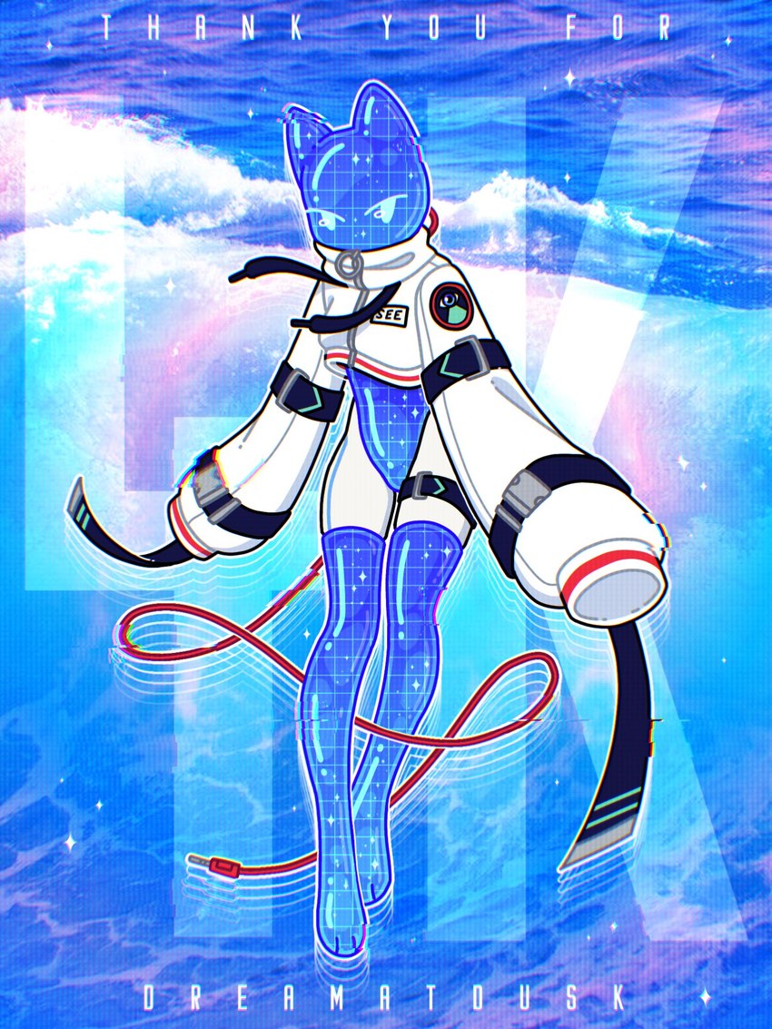 2000s_theme alternative_fashion ambiguous_gender anthro cable cable_tail clothing cyberpop frutiger_aero headphone_jack j-fashion jacket legwear solo sparkles straps streetwear techwear thigh_highs topwear wireframe y2k_(graphic_design) dreamatdusk ctrl_(dreamatdusk) felid feline mammal 3:4 hi_res mixed_media