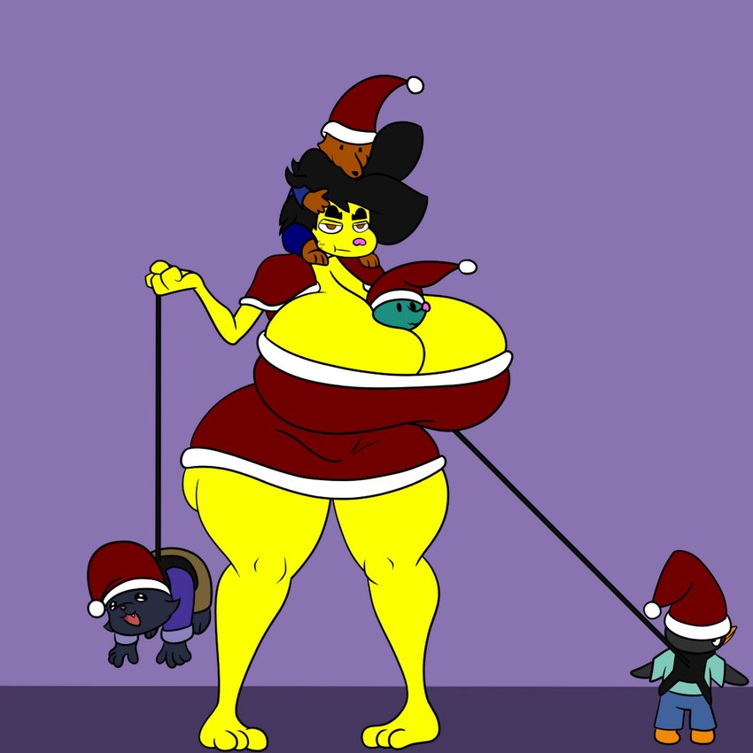 annoyed anthro big_breasts black_hair breasts female group hair huge_breasts male yellow_body kuge piku_(kuge) avian bird canid canine caviid eulipotyphlan fox guinea_pig mammal mole_(animal) rodent 1:1 hi_res