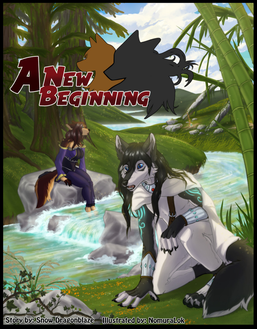 anthro black_border border clothed clothing duo female fur hair male open_mouth river text nomuralok rena_(rena0107) snow_(matthewdragonblaze) canid canine canis mammal wolf 2021 comic digital_media_(artwork) english_text hi_res herm_(lore) maleherm_(lore)