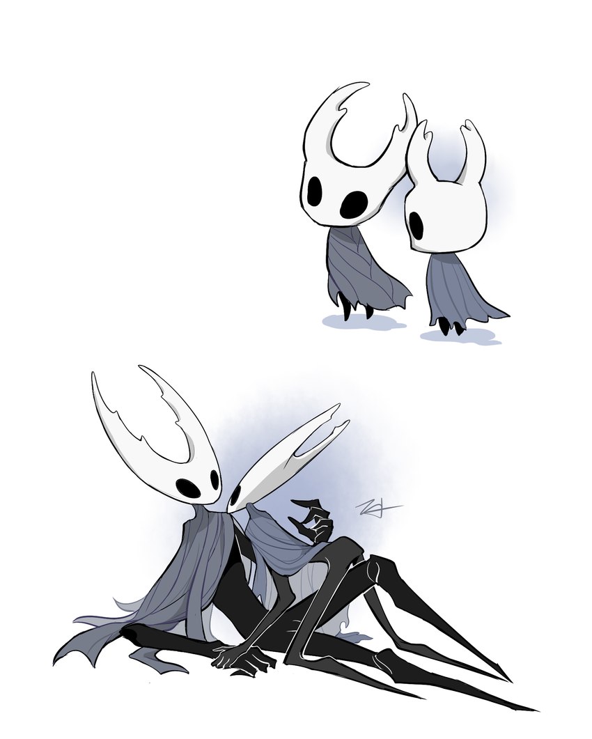 anthro black_body clothed clothing duo feet horn horn_size_difference male simple_background size_difference white_background young zephov hollow_knight team_cherry hollow_knight_(character) the_knight_(hollow_knight) arthropod insect 2018 hi_res tagme brother_(lore) brothers_(lore) sibling_(lore)