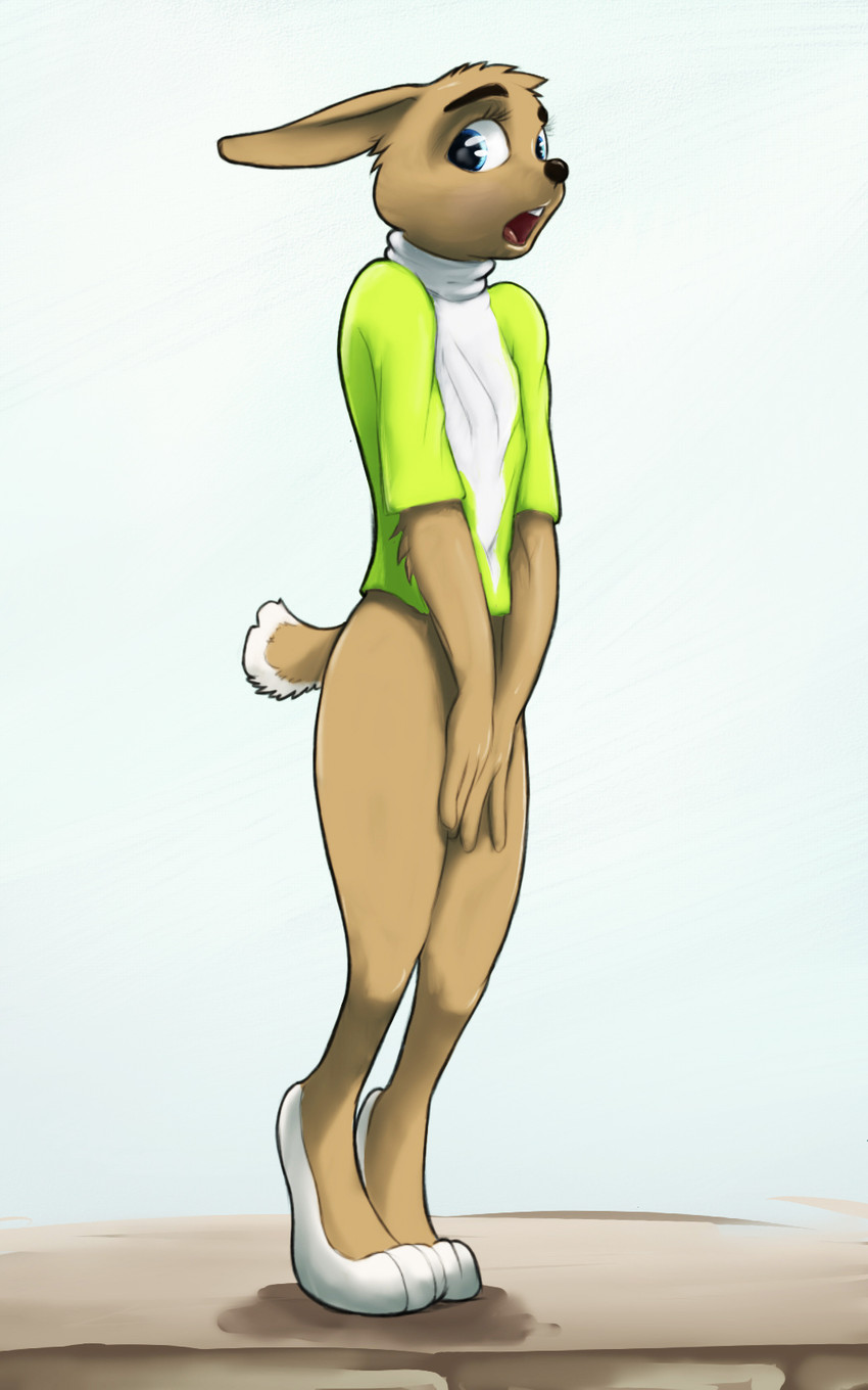 anthro blue_eyes bottomless clothed clothing covering covering_crotch covering_self male open_mouth russian solo standing irollyouover soyuzmultfilm well_just_you_wait! zayats_(wjyw) hare lagomorph leporid mammal silenus 5:8 hi_res