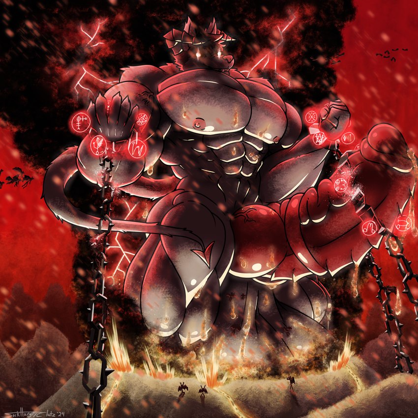 abs anthro ball_worship balls big_balls big_muscles big_penis bound broken_chain chain chained electricity genitals glowing glowing_eyes hell horn huge_balls huge_muscles huge_penis hyper hyper_balls hyper_genitalia hyper_muscles hyper_penis knot knotted_penis lava lightning macro male medial_ring muscular occult_symbol pecs penis red_electricity ribbed_penis sigil solo spade_tail symbol tail usb_icon volcano worshiping sockhungryclutz mythology canid canid_demon canine canis demon domestic_dog hellhound husky mammal mythological_canine mythological_creature nordic_sled_dog spitz 1:1 hi_res