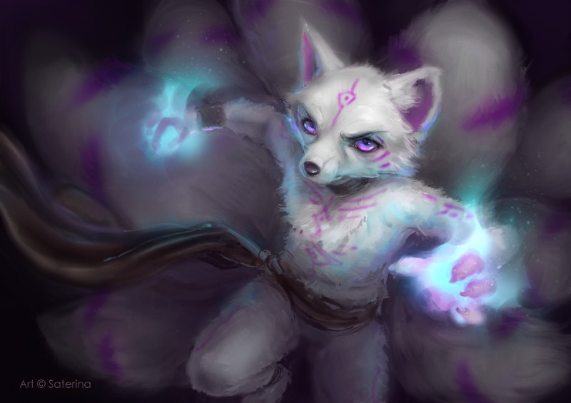 9_tails ankle_band anthro attack blue_fire choker colored_fire featureless_crotch fingers fire fur glowing jewelry looking_at_viewer magic male markings multi_tail necklace nude purple_eyes running sash simple_background solo tail white_body white_fur wristband saterina asian_mythology east_asian_mythology mythology etis canid canine fox fox_spirit mammal 2019