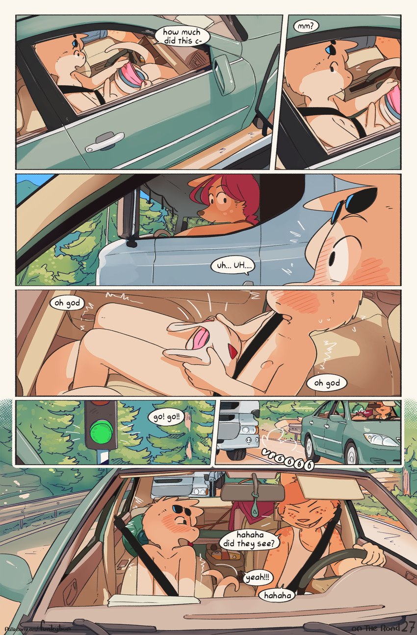 ambiguous_gender anthro balls being_watched biped car casual_erection casual_nudity clothed clothed/nude clothing dialogue driving erection exhibitionism foreskin genitals hair heavy_truck humanoid_genitalia humanoid_penis laugh long_hair looking_at_another male male_anthro nude only_one_nude penis public public_erection public_nudity semi-trailer_truck speech_bubble text truck unretracted_foreskin vehicle conditional_dnp funkybun finn_(funkybun) nick_(funkybun) felid feline lizard mammal reptile scalie serval comic english_text hi_res