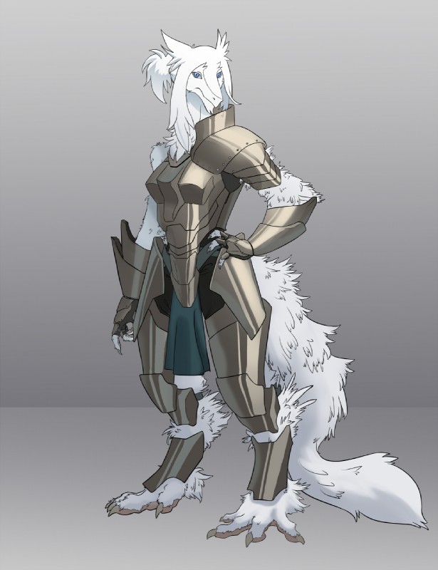 anthro armor big_tail blue_eyes digitigrade female fluffy hair long_hair northern solo tail dark-razvan gael_(rakakuza) mammal sergal hi_res