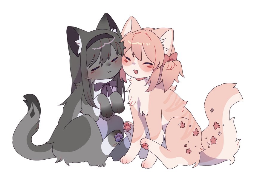 alternate_species duo female feral feralized furrification kemono kuro_chromium puella_magi puella_magi_madoka_magica homura_akemi madoka_kaname domestic_cat felid feline felis mammal 4:3 hi_res