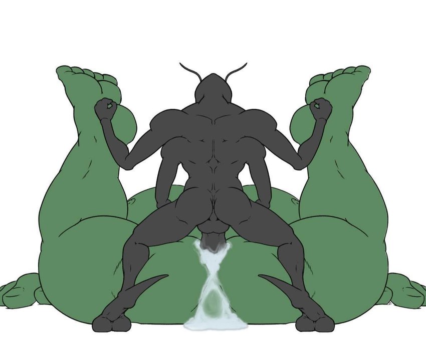 antennae_(anatomy) bodily_fluids cum cum_in_ass cum_inside duo genital_fluids green_body green_skin larger_male male male/male rear_view size_difference small_dom_big_sub unknown_artist marvel hulk miek_(marvel) alien arthropod human humanoid mammal meme