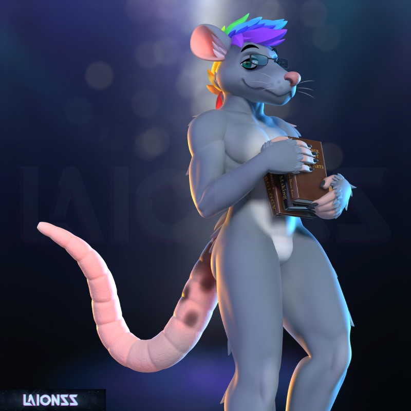 anthro book eyewear featureless_crotch fur glasses hair looking_at_viewer male simple_background smile solo laionss american_opossum mammal marsupial virginia_opossum 1:1 2018 3d_(artwork) digital_media_(artwork) hi_res