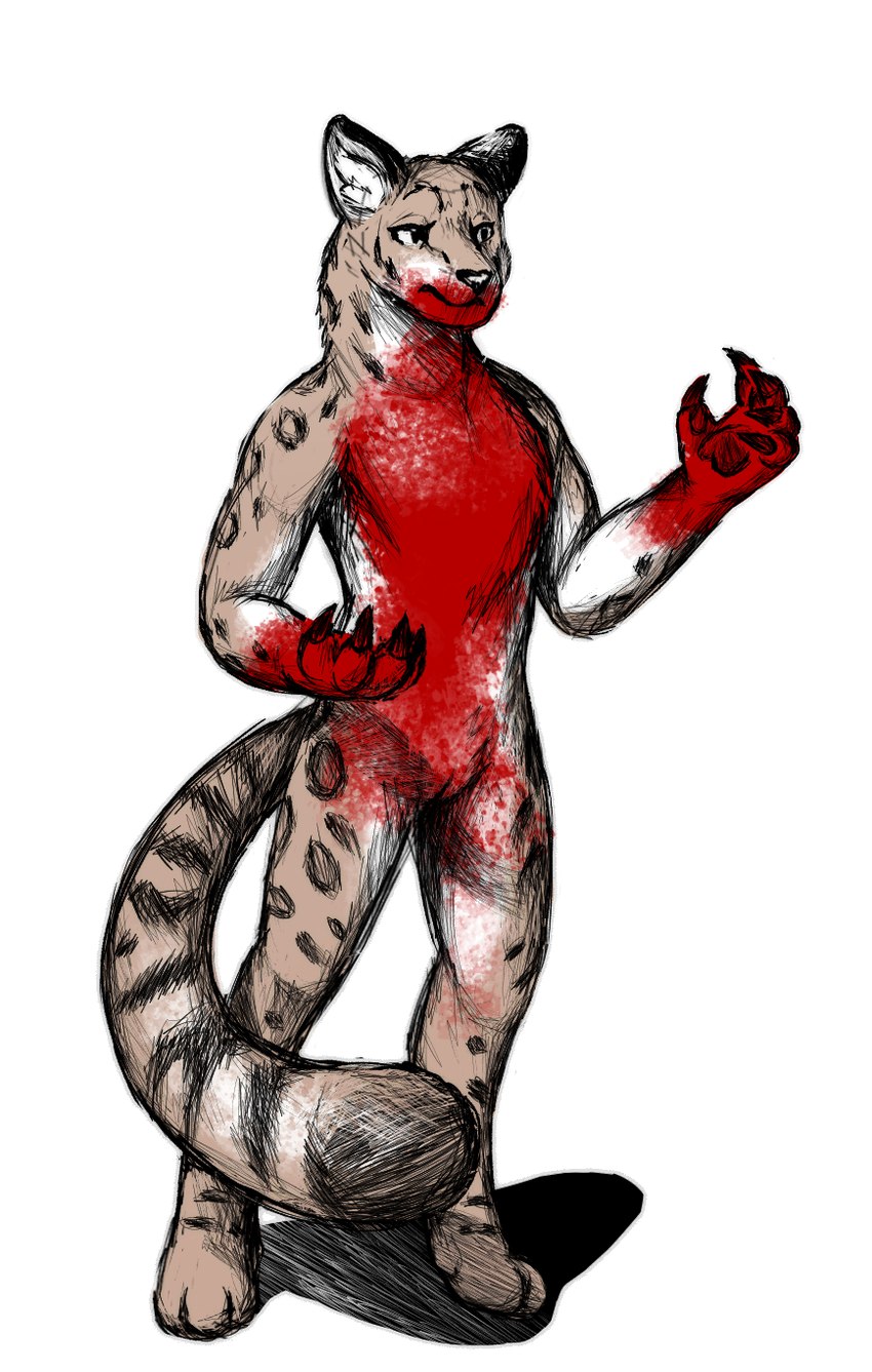 anthro blood blood_on_chest blood_on_face blood_on_hand bodily_fluids claws female fur genitals leopard_spots markings muscular muscular_female paws pussy solo spots striped_markings striped_tail stripes tail tail_markings tan_body tan_fur white_body white_fur periodic cirrus_(periodic) felid feline leopard mammal pantherine snow_leopard hi_res