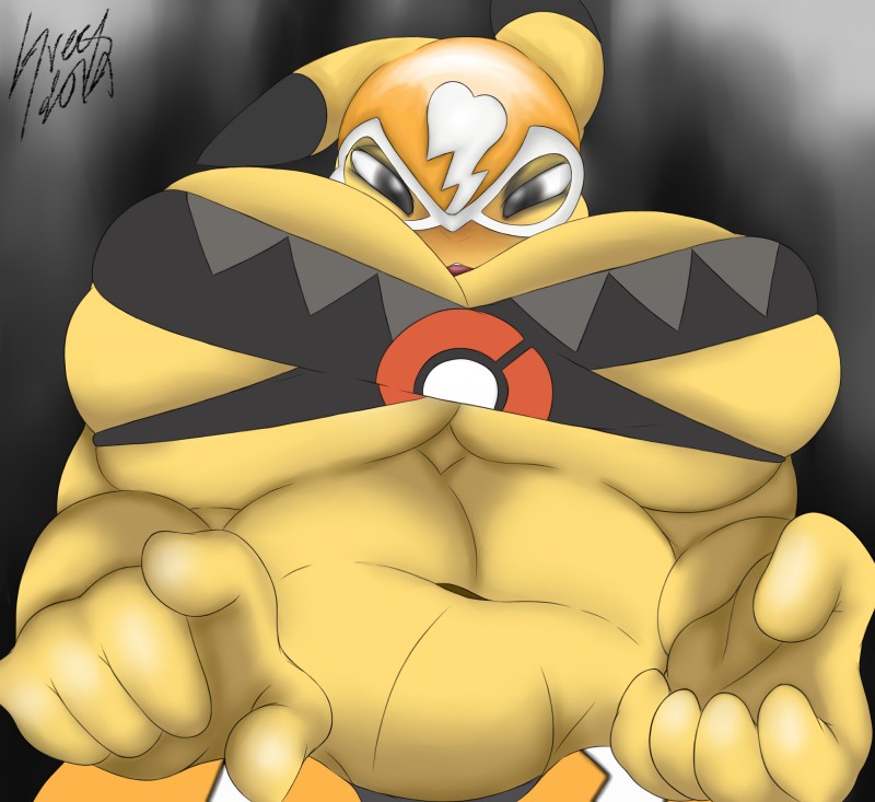 5_fingers anthro anthrofied big_breasts breasts clothing cosplay_pikachu_(costume) costume female fingers fur huge_breasts navel overweight overweight_anthro overweight_female pokemorph smile solo yellow_body yellow_fur greey nintendo pokemon pikachu_libre generation_1_pokemon mammal pikachu pokemon_(species) rodent 2019 absurd_res digital_media_(artwork) hi_res