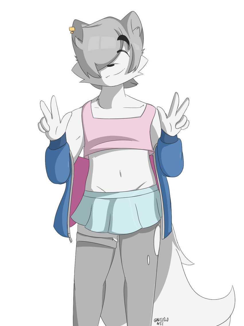 ^w^ anthro big_tail blue_bottomwear blue_clothing blue_skirt bottomwear bra clothed clothed_male clothing crossdressing femboy fur grey_hair hair happy male pink_bra pink_clothing pink_underwear skirt smile solo tail underwear white_body white_fur white_tail articowo artic_foxi arctic_fox canid canine fox mammal true_fox 3:4 hi_res