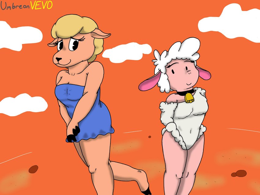 anthro blonde_hair clothing duo female hair lingerie umbreonvevo droopy_(series) looney_tunes merrie_melodies metro-goldwyn-mayer sheep_wrecked the_bashful_buzzard warner_brothers leggy_lamb madame_sheep bovid caprine mammal sheep 4:3 hi_res