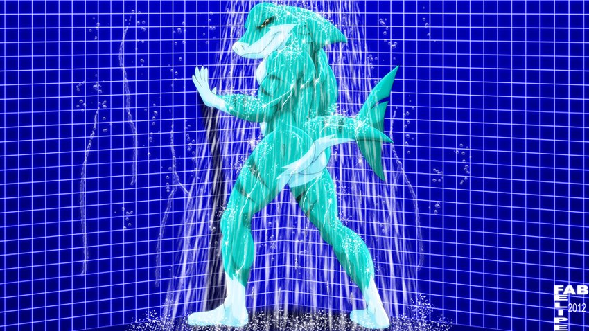 5_fingers anthro biped blue_body blue_scales butt closed_smile dorsal_fin fin fingers gills looking_at_viewer male mouth_closed muscular muscular_anthro muscular_male notched_tail nude_anthro nude_male scales shark_fin shark_tail shower smile solo standing wet fabfelipe fish marine shark 2012