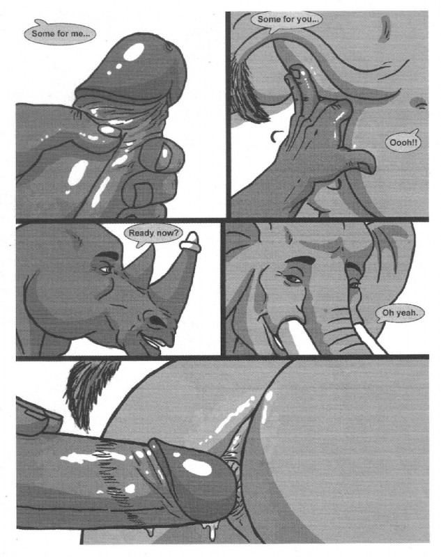 anal anal_penetration anthro anthro_on_anthro anus balls circumcised circumcision_scar dialogue duo erection fingering genital_scar genitals horn humanoid_genitalia humanoid_penis lube male male/male male_penetrated male_penetrating male_penetrating_male muscular muscular_anthro muscular_male penetration penis scar sex tail tail_tuft text trunk tuft tusks sudonym enzi elephant elephantid mammal proboscidean rhinoceros comic english_text greyscale monochrome