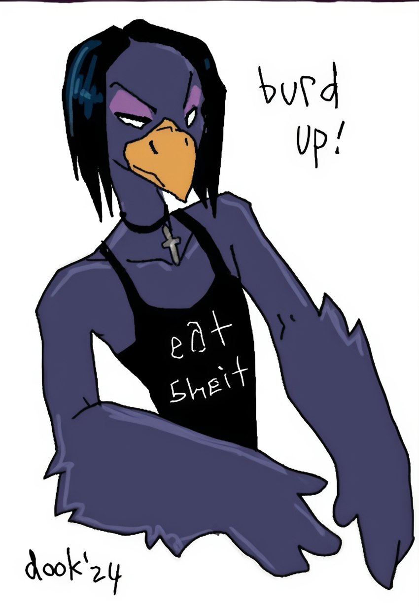 anthro clothing male shirt solo tank_top topwear vulgar morguepimp vtuber markmurders avian bird corvid corvus_(genus) crow oscine passerine absurd_res hi_res