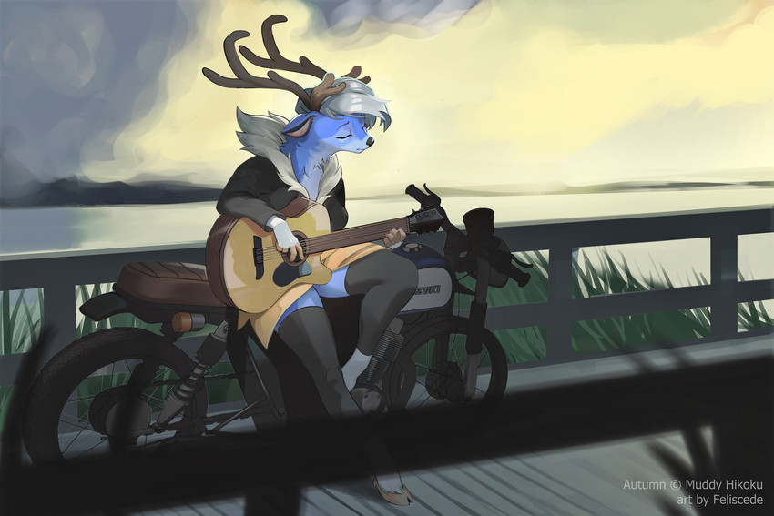 anthro breasts clothed clothing female guitar motorcycle musical_instrument plucked_string_instrument solo string_instrument vehicle feliscede kawasaki suzuki autumn_aime deer mammal new_world_deer reindeer digital_media_(artwork) hi_res shaded