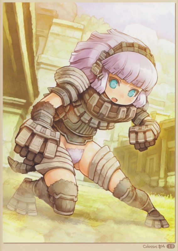 armor blue_eyes detailed_background female hair not_furry pink_hair rock ruins solo ganten gatten shigatake japan_studio_(game_developer) shadow_of_the_colossus sony_corporation sony_interactive_entertainment team_ico_(game_developer) cenobia_(shadow_of_the_colossus) colossus colossus_(shadow_of_the_colossus) human humanoid mammal hi_res