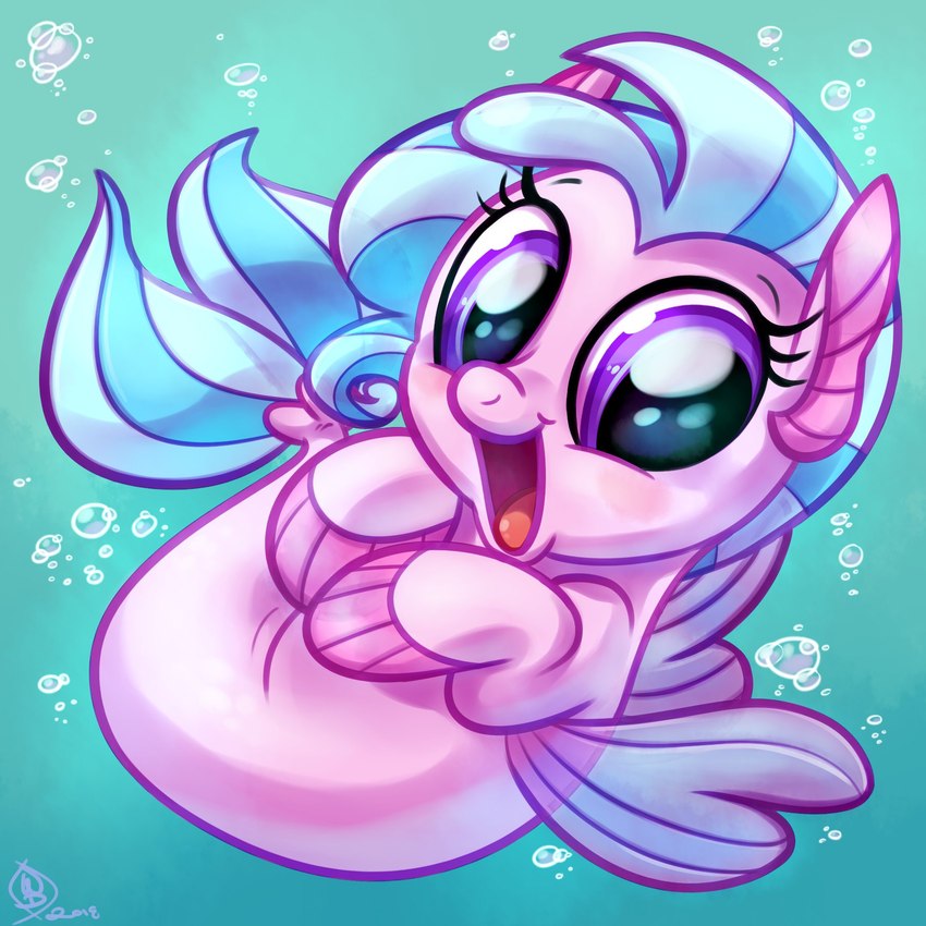 blue_hair bubble chibi daww eyelashes female feral fin fish_tail hair happy looking_at_viewer open_mouth open_smile pink_body purple_eyes smile solo tongue underwater water wings whitediamonds european_mythology friendship_is_magic greek_mythology hasbro my_little_pony mythology silverstream_(mlp) equid fish hippocampus mammal marine 1:1 2018 digital_media_(artwork) hi_res signature