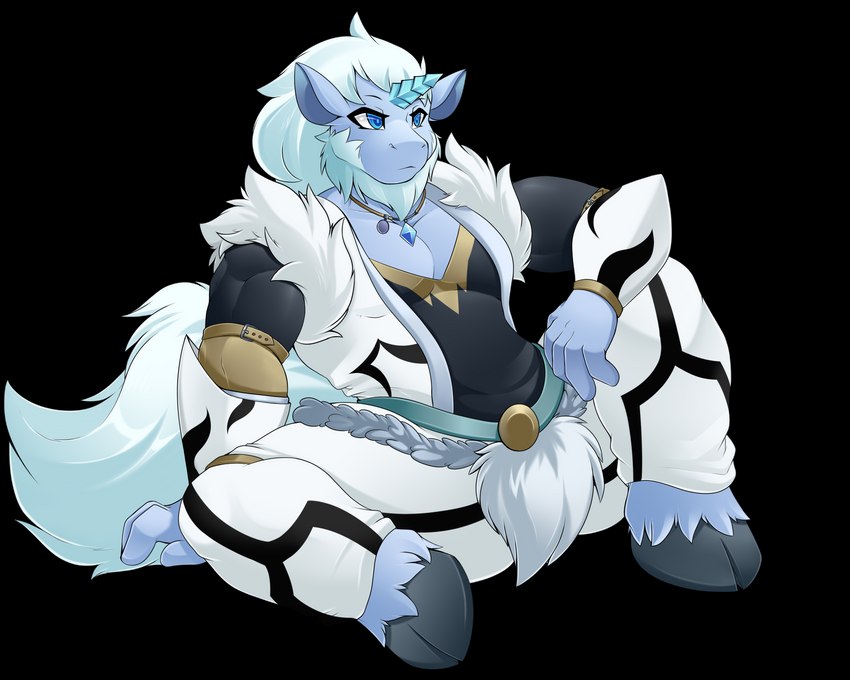 anthro blue_eyes clothed clothing hair horn male male_anthro sitting solo deerrobin capcom monster_hunter elder_dragon kirin_(mh) alpha_channel digital_media_(artwork) hi_res