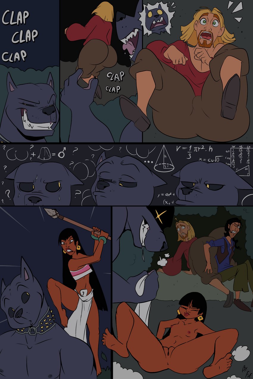 anthro anus attack clothing female genitals group imminent_rape male melee_weapon muscular polearm pussy spear thinking thoughtful_expression torn_clothing tricked weapon fuf dreamworks the_road_to_el_dorado chel john_silver miguel_(the_road_to_el_dorado) tulio_(the_road_to_el_dorado) canid canine canis domestic_dog human mammal pit_bull absurd_res hi_res meme