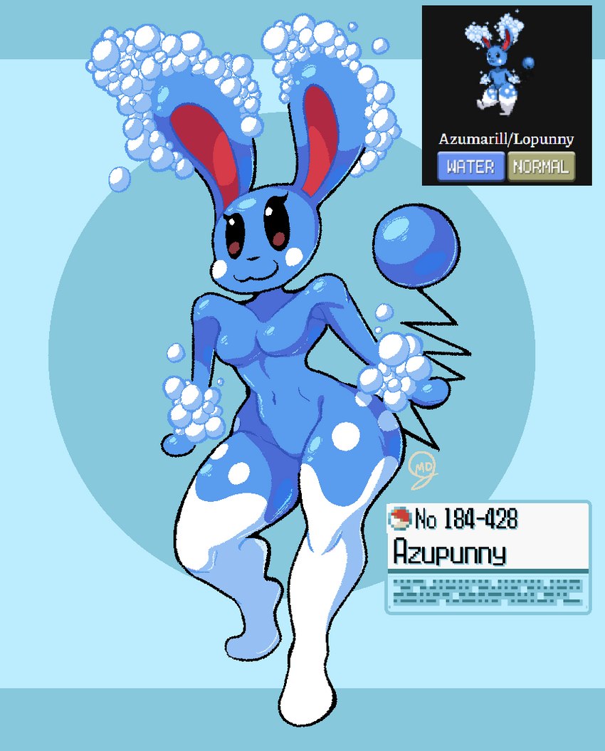 anthro blue_body bubble curvy_figure female flat_chested id_number long_ears looking_at_viewer nude number pokedex simple_background solo tail tail_orb text thick_thighs wide_hips mdjoe nintendo pokemon azumarill generation_2_pokemon generation_4_pokemon hybrid lagomorph lopunny mammal marine pokemon_(species) 2021 aliasing digital_drawing_(artwork) digital_media_(artwork) signature species_name