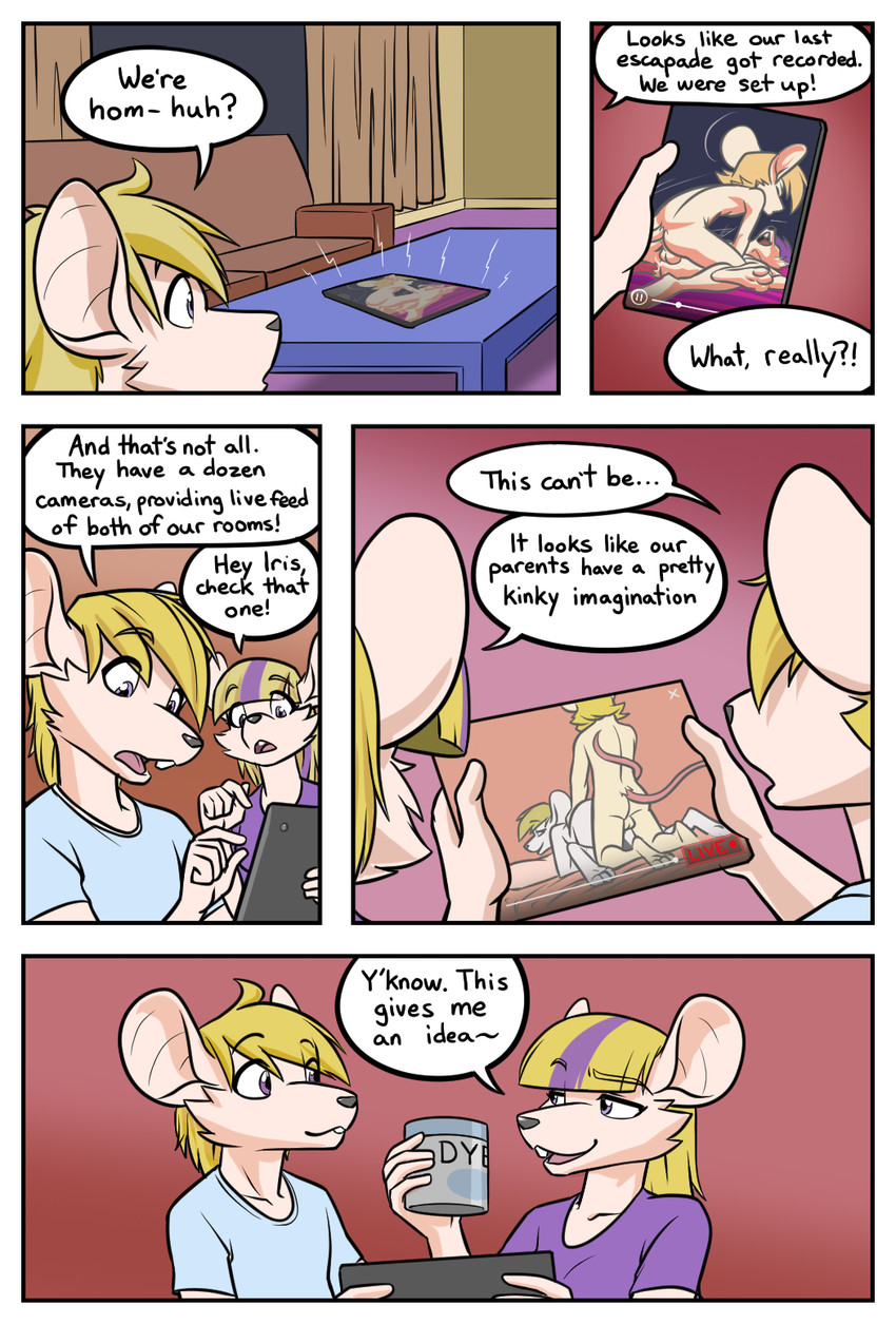 anthro backsack balls butt caught_on_camera clothing coffee_table dialogue doggystyle duo female from_behind_position from_front_position furniture genitals incest_play lying male male/female missionary_position on_back penis purple_clothing purple_shirt purple_t-shirt purple_topwear sex shirt sofa t-shirt tail text topwear voyeuristic_incest watching_self black-kitten iris_(ratcha) jane_(ratcha) skye_(ratcha) steve_(ratcha) mammal mouse murid murine rodent comic english_text hi_res brother_(lore) brother_and_sister_(lore) incest_(lore) sibling_(lore) sister_(lore)