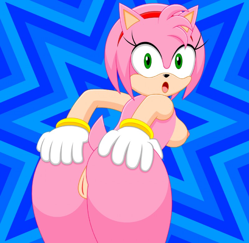 anthro breasts butt butt_grab clothing female genitals gloves hand_on_butt handwear nipples pink_body pussy solo kaizochan sega sonic_the_hedgehog_(series) amy_rose eulipotyphlan hedgehog mammal hi_res