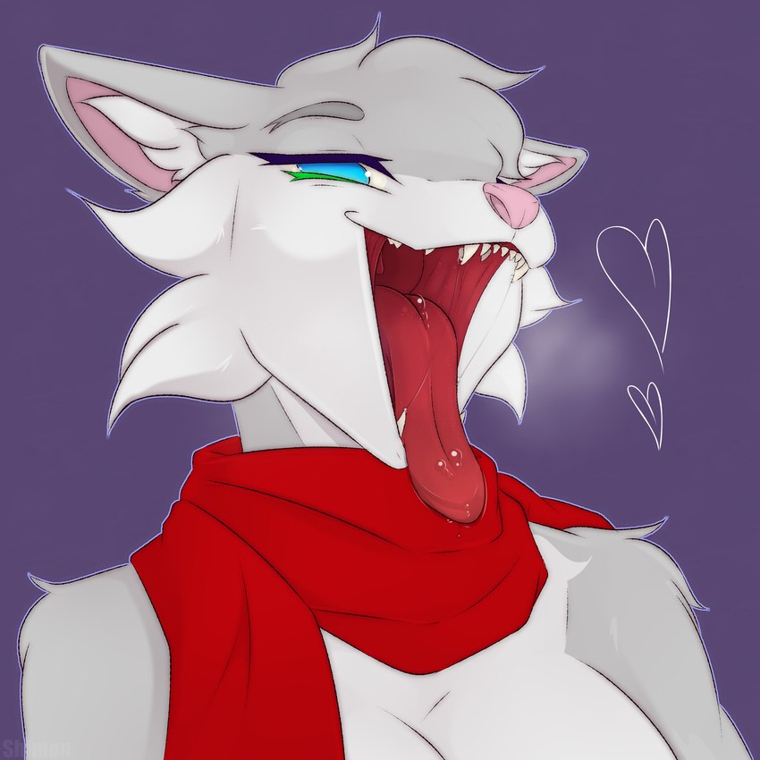 anthro bodily_fluids breasts breath female heart_symbol inner_ear_fluff mouth_shot open_mouth saliva saliva_on_tongue scarf solo teeth tongue tongue_out tuft uvula shimon_(artist) wolf_wolfindeir_(thewolfycreator) canid canine canis mammal wolf 1:1 absurd_res hi_res