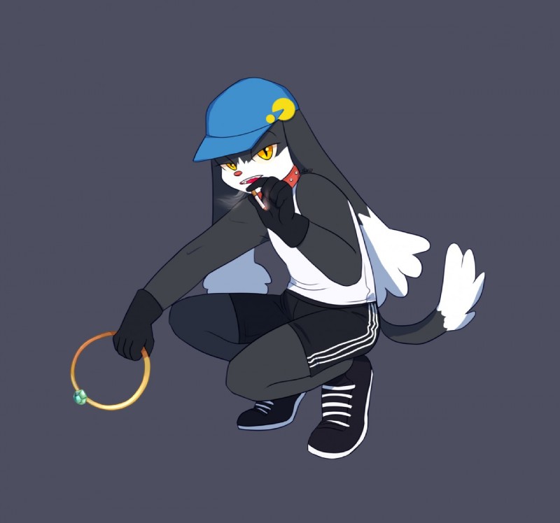 bottomwear cigarette clothing collar crouching gloves handwear hat headgear headwear long_ears looking_at_viewer male ring shirt shorts slav slav_squat smoking sport tennis topwear undershirt yellow_eyes kaputska bandai_namco klonoa_(series) klonoa domestic_cat felid feline felis mammal